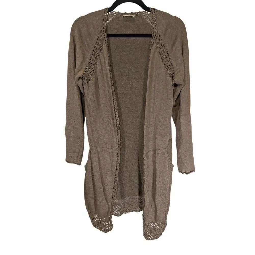 Wrap London Cardigan Size Linen Cotton Open-front Long Sleeve Brown Women's Size